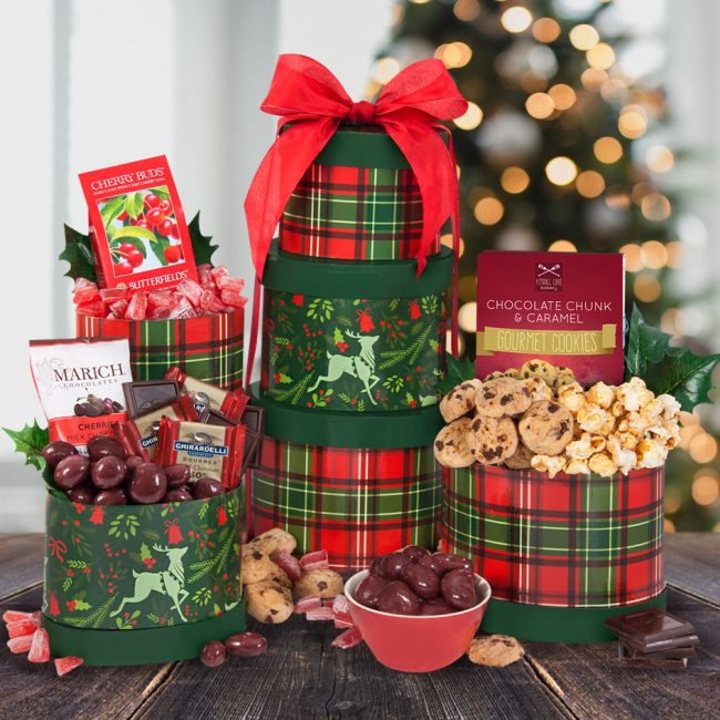 Gourmet Gift Baskets - Holiday Deer Gift Tower