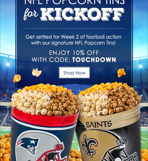Gourmet Gift Baskets Email - NFL Popcorn Tins