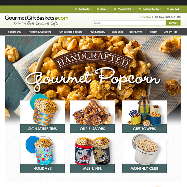 Gourmet Gift Baskets Website - Popcorn Landing Page
